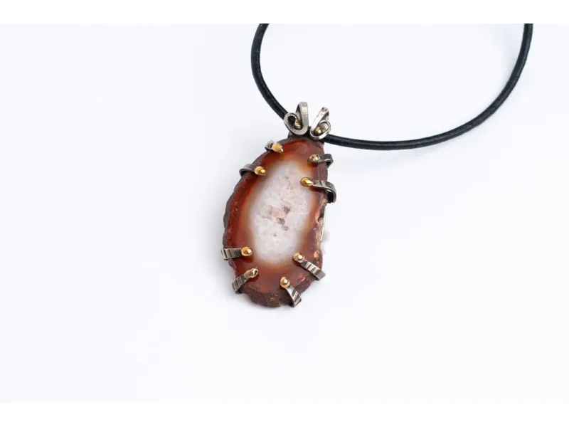 New silver necklace - agate crystalization