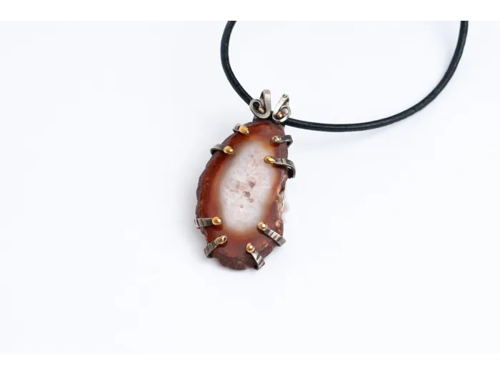 New silver necklace - agate crystalization