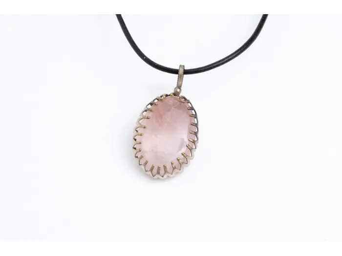 New silver necklace - rose quartz medallion