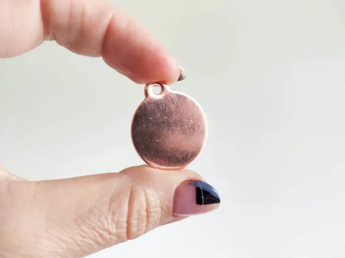 Copper coin for engraving (with hole and loop)