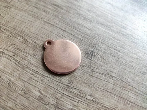 Copper coin for engraving (with hole and loop)