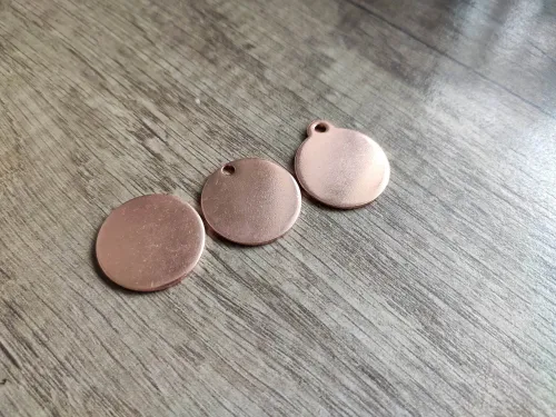 Copper coin for engraving (with hole and loop)