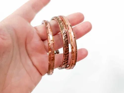 Copper bracelet with bright textures, 0.5 cm wide