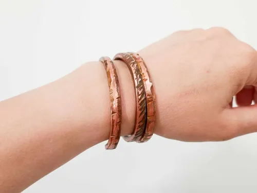 Copper bracelet with bright textures, 0.5 cm wide