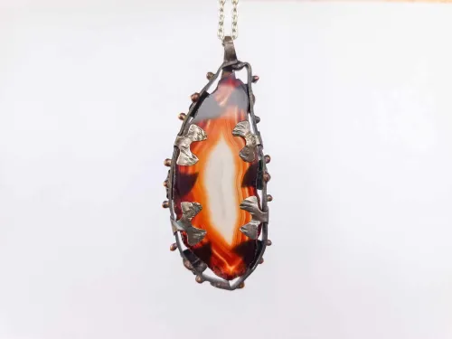 Bronze necklace - wrapped brown agate