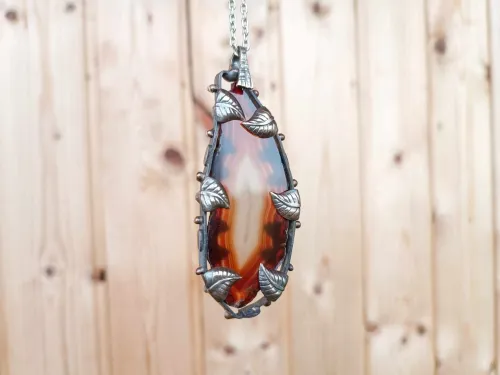 Bronze necklace - wrapped brown agate