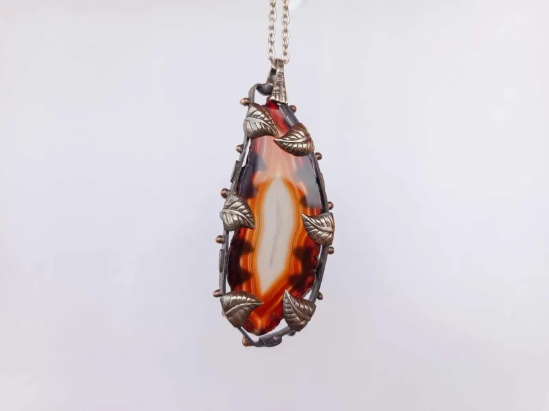 Bronze necklace - wrapped brown agate