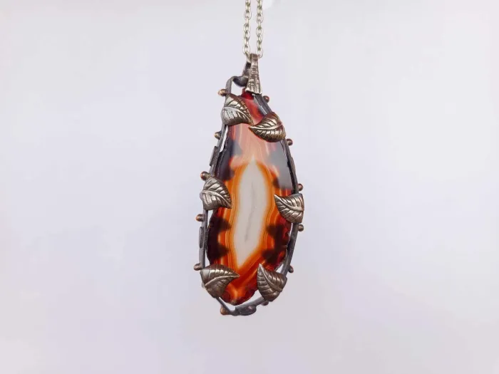 Bronze necklace - wrapped brown agate